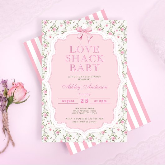 Liefde Shack Roos Bloemen Elegant Baby shower Kaart