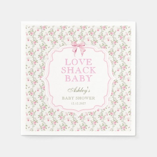 Liefde Shack Roze Bow Bloemen Baby shower Servet (Voorkant)