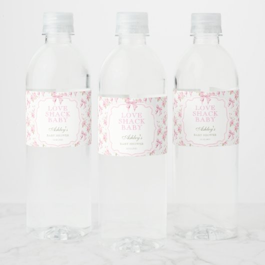 Liefde Shack Roze Bow Meisje Baby shower Waterfles Etiket (Flessen)