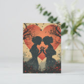 Liefde: Silhouetten en Harten Briefkaart (Staand voorkant)