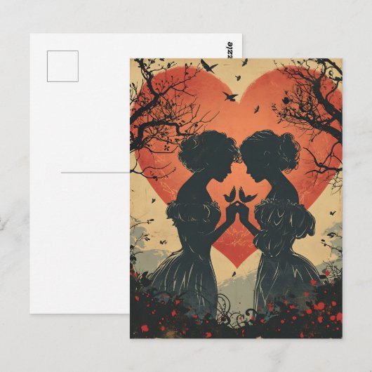 Liefde: Silhouetten en Harten Briefkaart (Voorkant / Achterkant)