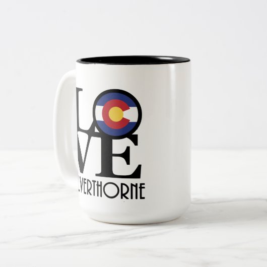 LIEFDE Silverthorne Colorado 15oz Tweekleurige Koffiemok (Voorkant links)