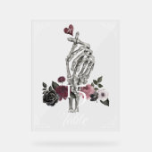 Liefde Skelet Hand Gesture Halloween Zwart Bruilof Acryl Bord (Voorkant)