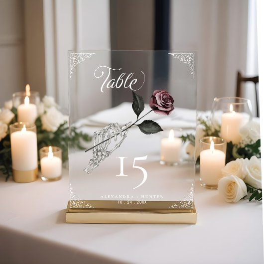 Liefde Skelet Hand Roos Halloween Gotische bruilof Acryl Bord