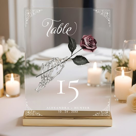 Liefde Skelet Hand Roos Halloween Gotische bruilof Acryl Bord