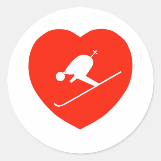Liefde Skiën Rode Hart Ronde Sticker (Voorkant)