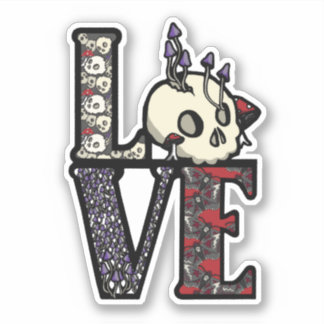 Liefde Skulls & paddenstoelen Sticker