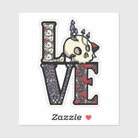 Liefde Skulls & paddenstoelen Sticker (Vel)