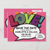 LIEFDE Sla de datum op Leuk Retro Strip Pop Art Aankondigingskaart (Voorkant / Achterkant)