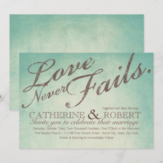 Liefde slaagt nooit in Rustic Wedding Kaart (Voorkant / Achterkant)