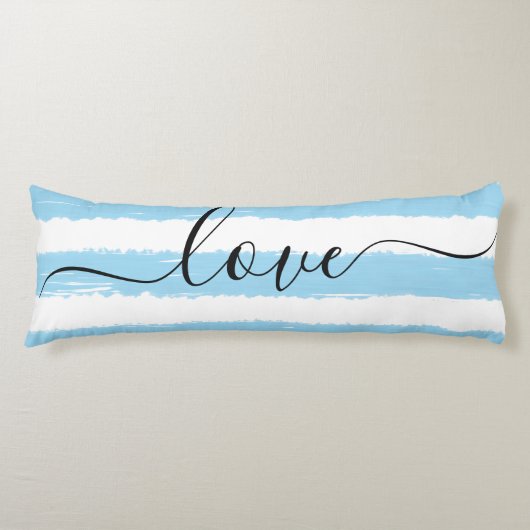 Liefde Slaap Blauw Wit Gestreept Aquarel Lichaamskussen (Voorkant)