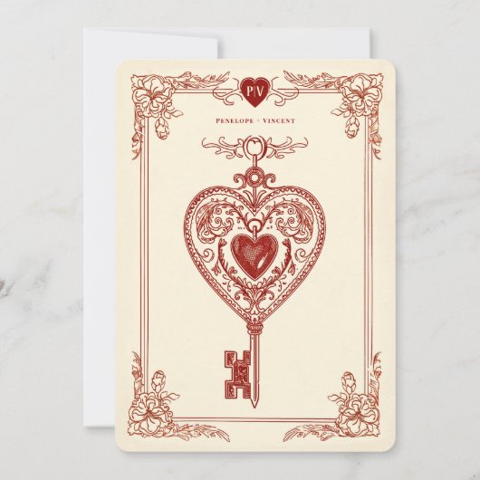 Liefde Sleutel Liefde Bewaar de Datum Uitnodiging (Achterkant)