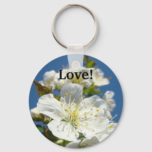 Liefde sleutelhanger Blauwe Lucht Witte Kersenbloe (Voorkant)
