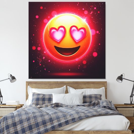 Liefde sloeg emoji harten gloeien canvas afdruk (Insitu (Slaapkamer))