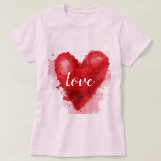 Liefde slogan Red waterverf hart valentijn T-shirt (Design voorkant)