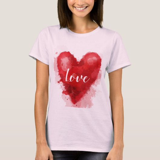 Liefde slogan Red waterverf hart valentijn T-shirt (Voorkant)