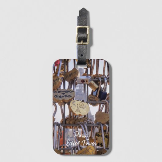 Liefde sloten en Eiffeltoren. Parijs. Frankrijk. Bagagelabel (Voorkant (verticaal))