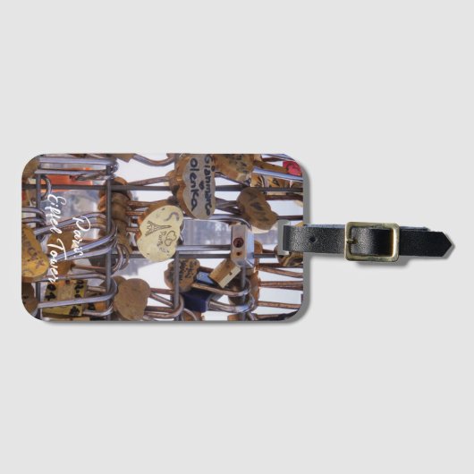 Liefde sloten en Eiffeltoren. Parijs. Frankrijk. Bagagelabel (Voorkant (horizontaal))