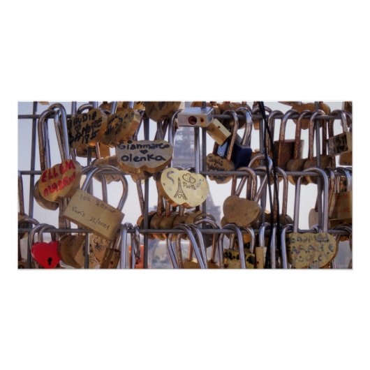 Liefde sloten en Eiffeltoren. Parijs. Frankrijk. P Perfect Poster (Voorkant)