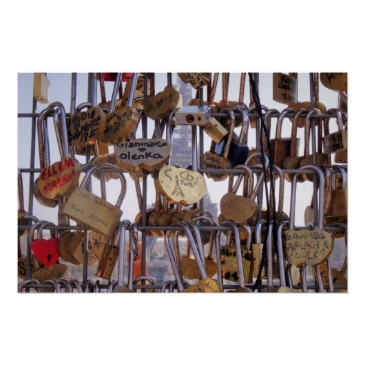 Liefde sloten en Eiffeltoren. Parijs. Frankrijk. P Perfect Poster (Voorkant)