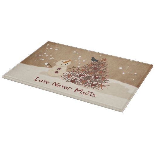 Liefde smelt nooit sneeuwpop glas snijplank (Hoek)