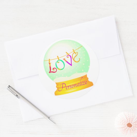 Liefde sneeuw wereldbol schattig boho kleurrijk ronde sticker (Envelop)