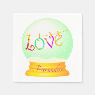 Liefde sneeuw wereldbol schattig boho kleurrijk servet