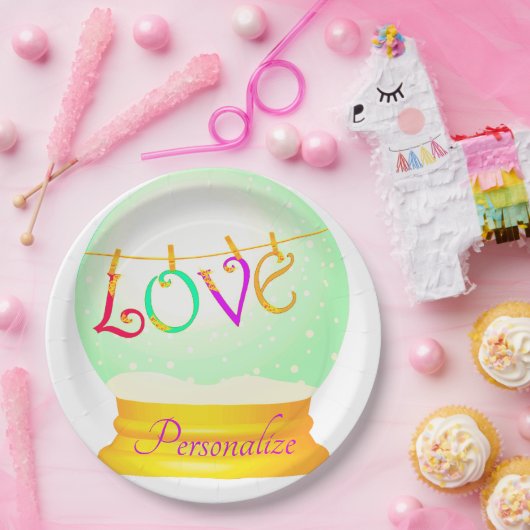 Liefde sneeuwbol cute boho kleurrijk  papieren bordje (Feest)