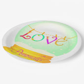 Liefde sneeuwbol cute boho kleurrijk papieren bordje (Gekanteld)
