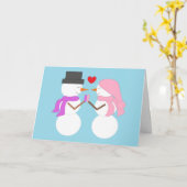 Liefde & Sneeuwmensen: Blank Winter Kaart (Gele Bloem)