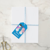 Liefde & Sneeuwmensen: Blauw-groen Cadeaulabel (Met Touw)