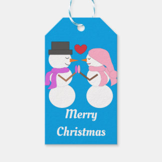 Liefde & Sneeuwmensen: Blauw-groen Cadeaulabel