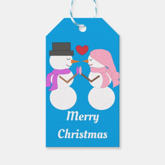 Liefde & Sneeuwmensen: Blauw-groen Cadeaulabel (Voorkant)