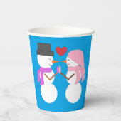 Liefde & Sneeuwmensen - Blauwgroen: Kerstfeest Papieren Bekers (Achterkant)