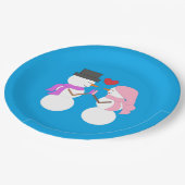 Liefde & Sneeuwmensen - Blauwgroen: Kerstfeest Papieren Bordje (Gekanteld)