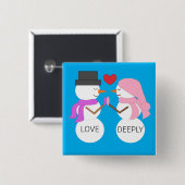 Liefde & Sneeuwmensen: Blauwgroene Button (Voorkant /achterkant)