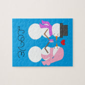 Liefde & Sneeuwmensen: Blauwgroene Kerst Legpuzzel (Horizontaal)