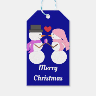 Liefde & Sneeuwmensen: Donkerblauw Cadeaulabel