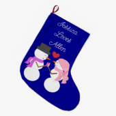 Liefde & Sneeuwmensen: Donkerblauw Grote Kerstsok (Voorkant (Hangend))