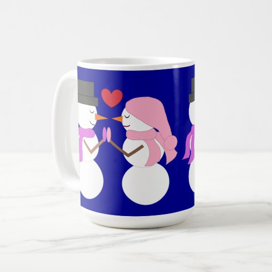Liefde & Sneeuwmensen: Donkerblauw Koffiemok (Voorkant links)