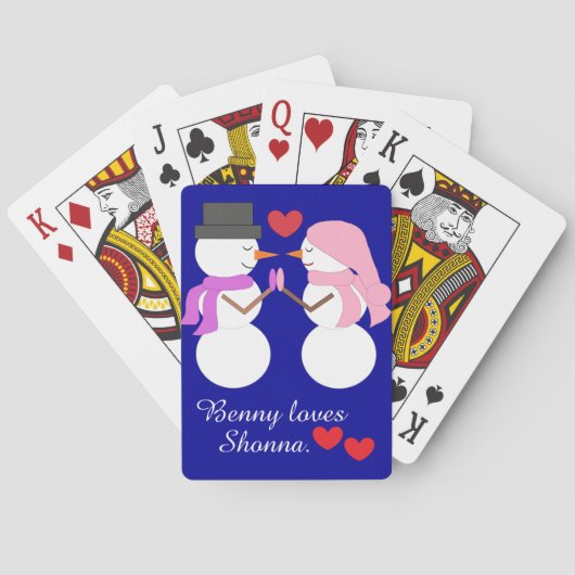 Liefde & Sneeuwmensen: Donkerblauw Pokerkaarten (Achterkant)
