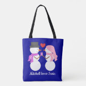 Liefde & Sneeuwmensen: Donkerblauw Tote Bag (Achterkant)