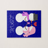 Liefde & Sneeuwmensen: Donkerblauwe Kerst Legpuzzel (Horizontaal)