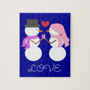 Liefde & Sneeuwmensen: Donkerblauwe Kerst Legpuzzel
