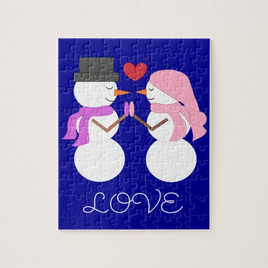Liefde & Sneeuwmensen: Donkerblauwe Kerst Legpuzzel (Verticaal)