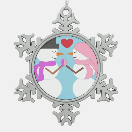 Liefde & Sneeuwmensen: Lichtblauw Tin Sneeuwvlok Ornament (Voorkant)