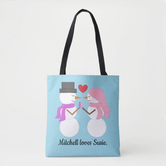 Liefde & Sneeuwmensen: Lichtblauw Tote Bag (Voorkant)
