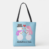 Liefde & Sneeuwmensen: Lichtblauw Tote Bag (Achterkant)