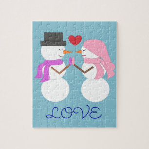 Liefde & Sneeuwmensen: Lichtblauwe Kerst Legpuzzel