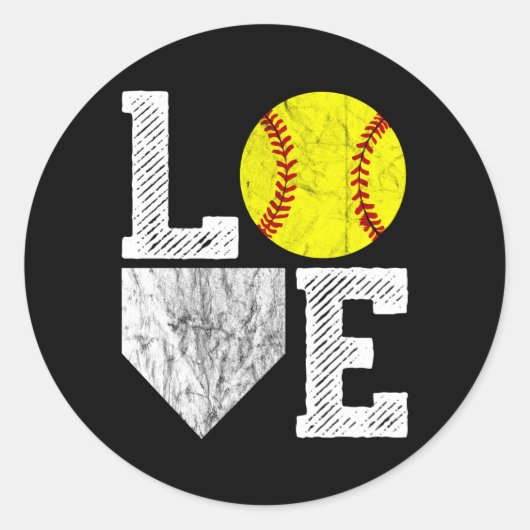 Liefde Softball Mam Pa Ronde Sticker (Voorkant)